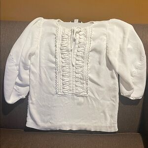 Diane Von Furstenberg White Ruffle Front Peasant Blouse